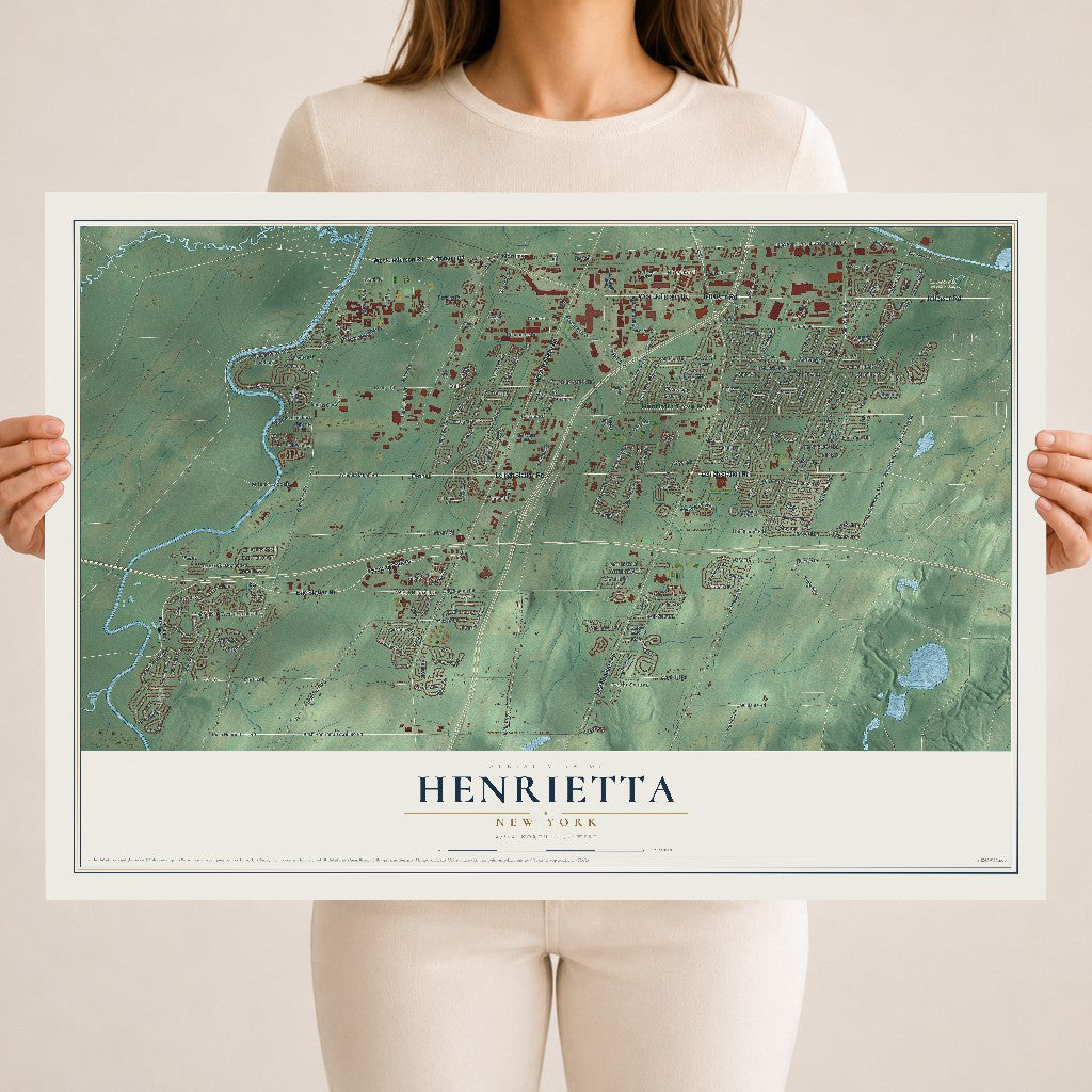 Henrietta, New York map print, 18" x 24" Archival Matte Print mockup
