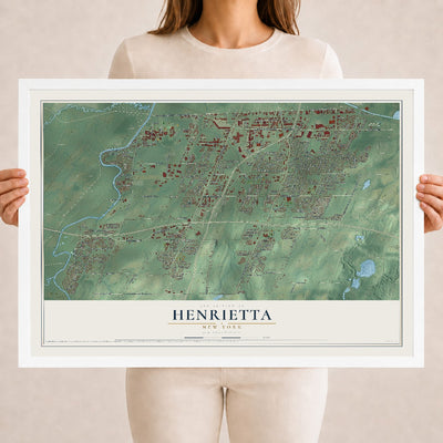 Henrietta, New York map print, 18" x 24" W/ White Ayous Wood Frame mockup