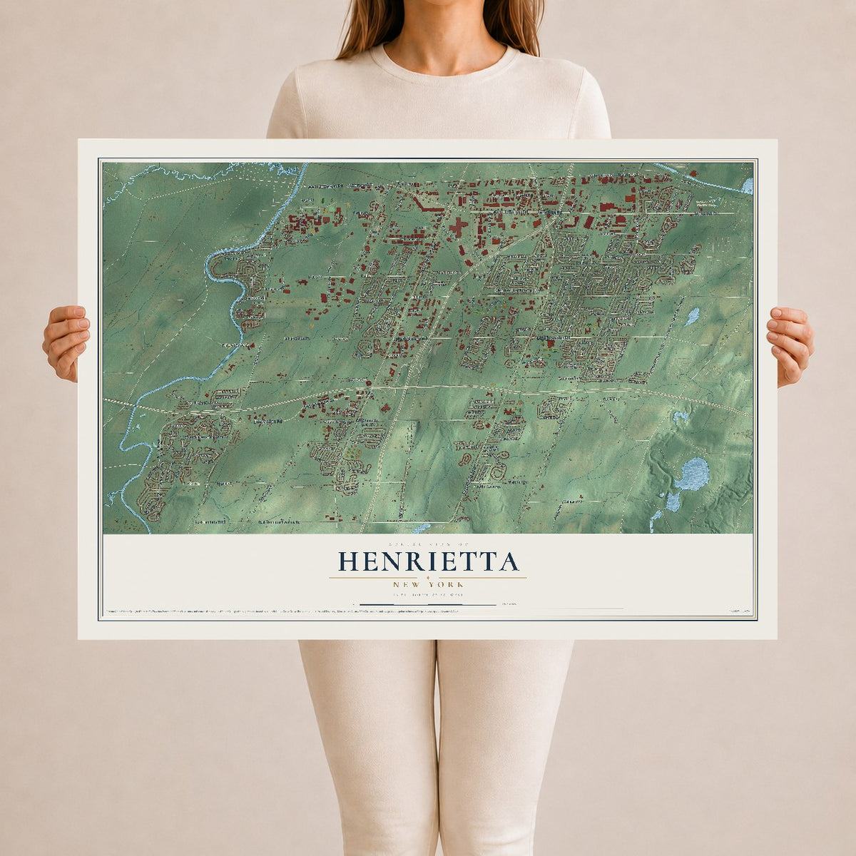 Henrietta, New York map print, 24" x 36" Archival Matte Print mockup