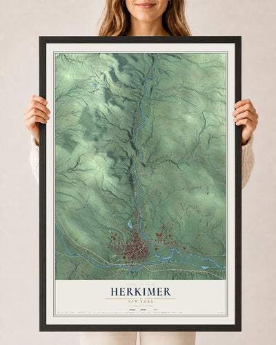 Herkimer, New York map print, 24" x 36" W/ Black Ayous Wood Frame mockup
