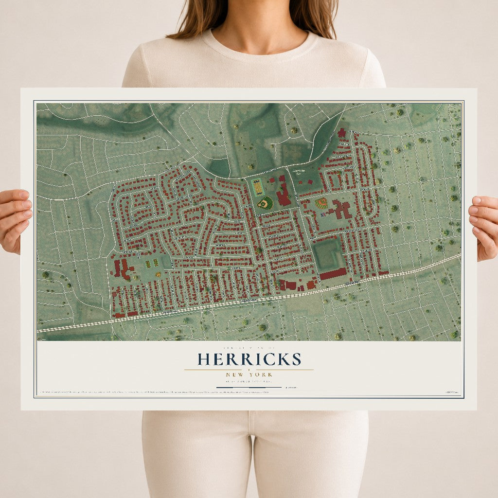 Herricks, New York map print, 18" x 24" Archival Matte Print mockup