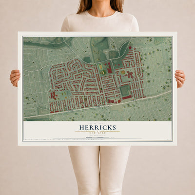 Herricks, New York map print, 24" x 36" Archival Matte Print mockup