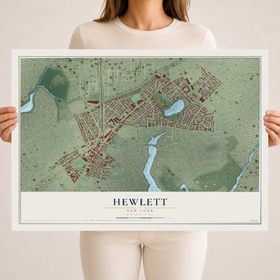 Hewlett, New York map print, 18" x 24" Archival Matte Print mockup