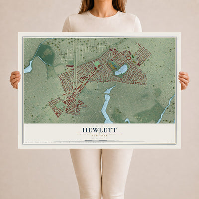 Hewlett, New York map print, 24" x 36" Archival Matte Print mockup