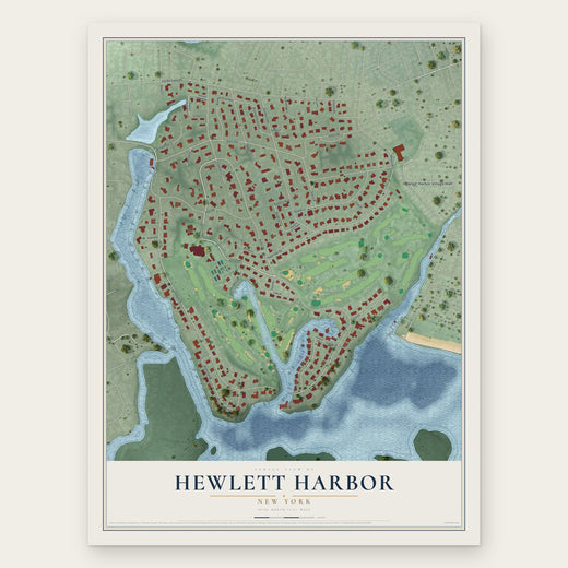 Hewlett Harbor, New York map print, the full design