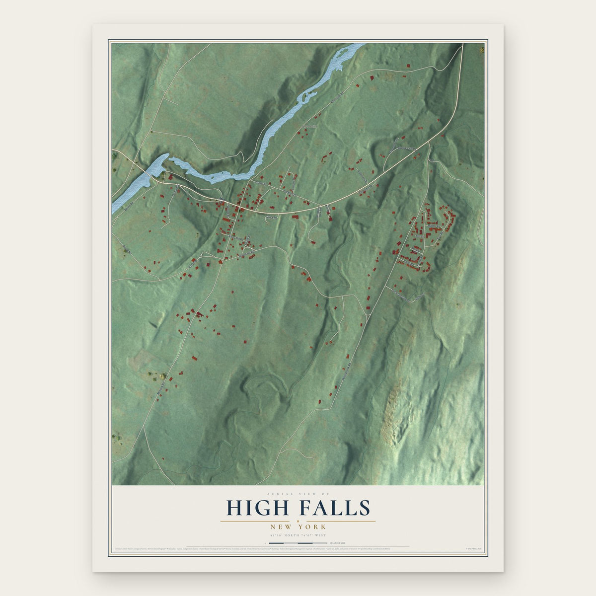 High Falls, New York map print, the full design