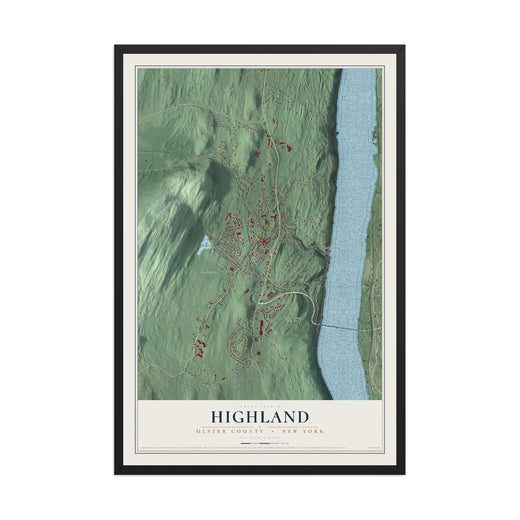 Map of Highland, Ulster County, New York, 12 x 18 inch print in a black wood frame