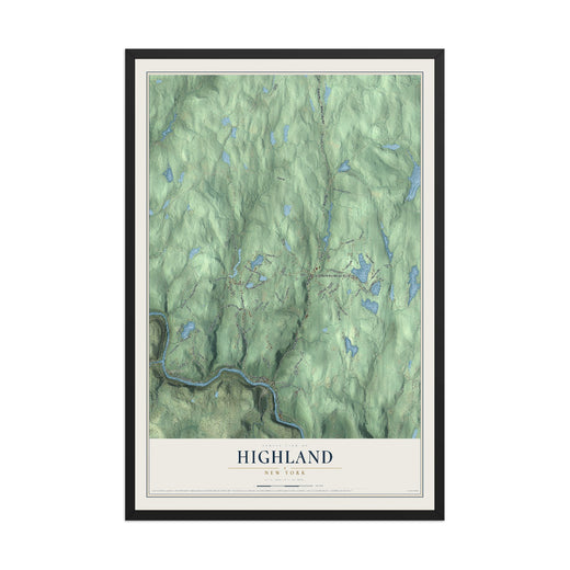 Map of Highland, New York, 12 x 18 inch print in a black wood frame