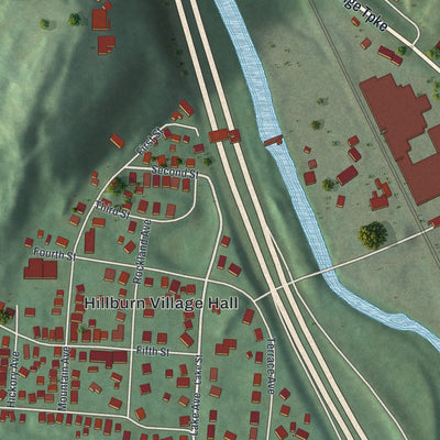 Close-up of the map of Hillburn, New York print showing street and building detail