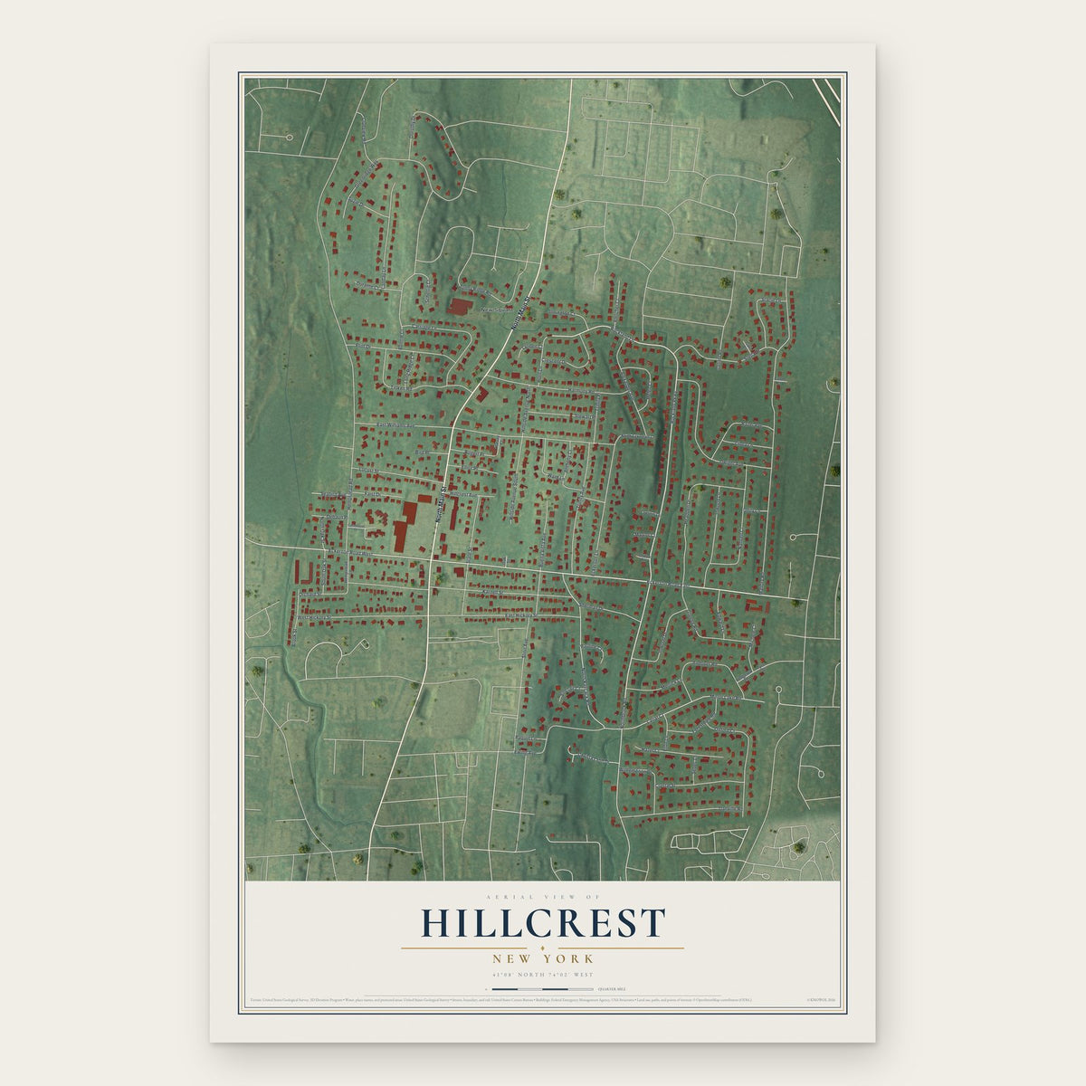 Hillcrest, New York map print, the full design