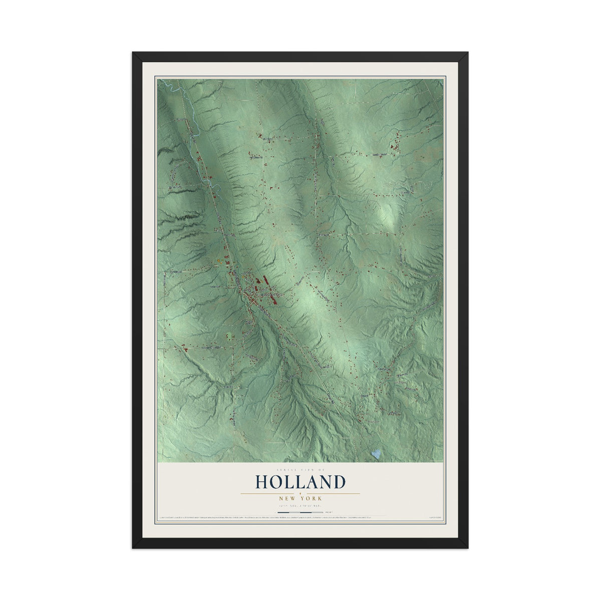 Holland, New York map print, 12" x 18" W/ Black Ayous Wood Frame mockup