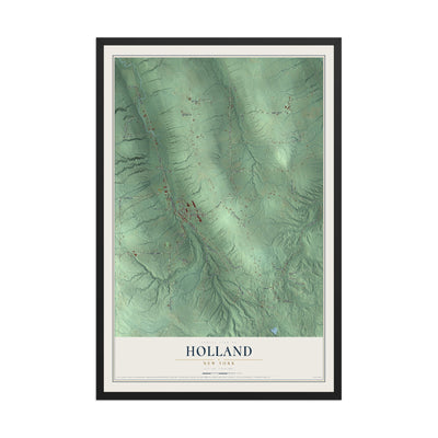 Holland, New York map print, 12" x 18" W/ Black Ayous Wood Frame mockup
