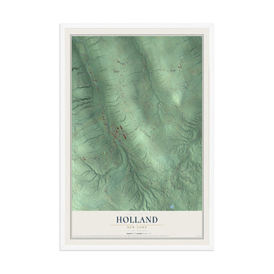 Holland, New York map print, 12" x 18" W/ White Ayous Wood Frame mockup