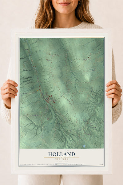Holland, New York map print, 18" x 24" W/ White Ayous Wood Frame mockup