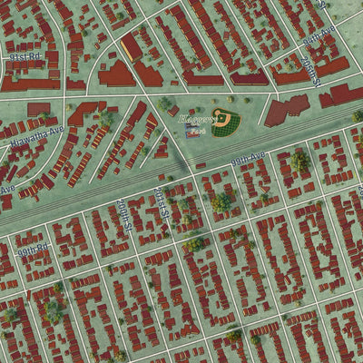 Close-up of the map of Hollis, New York print showing street and building detail