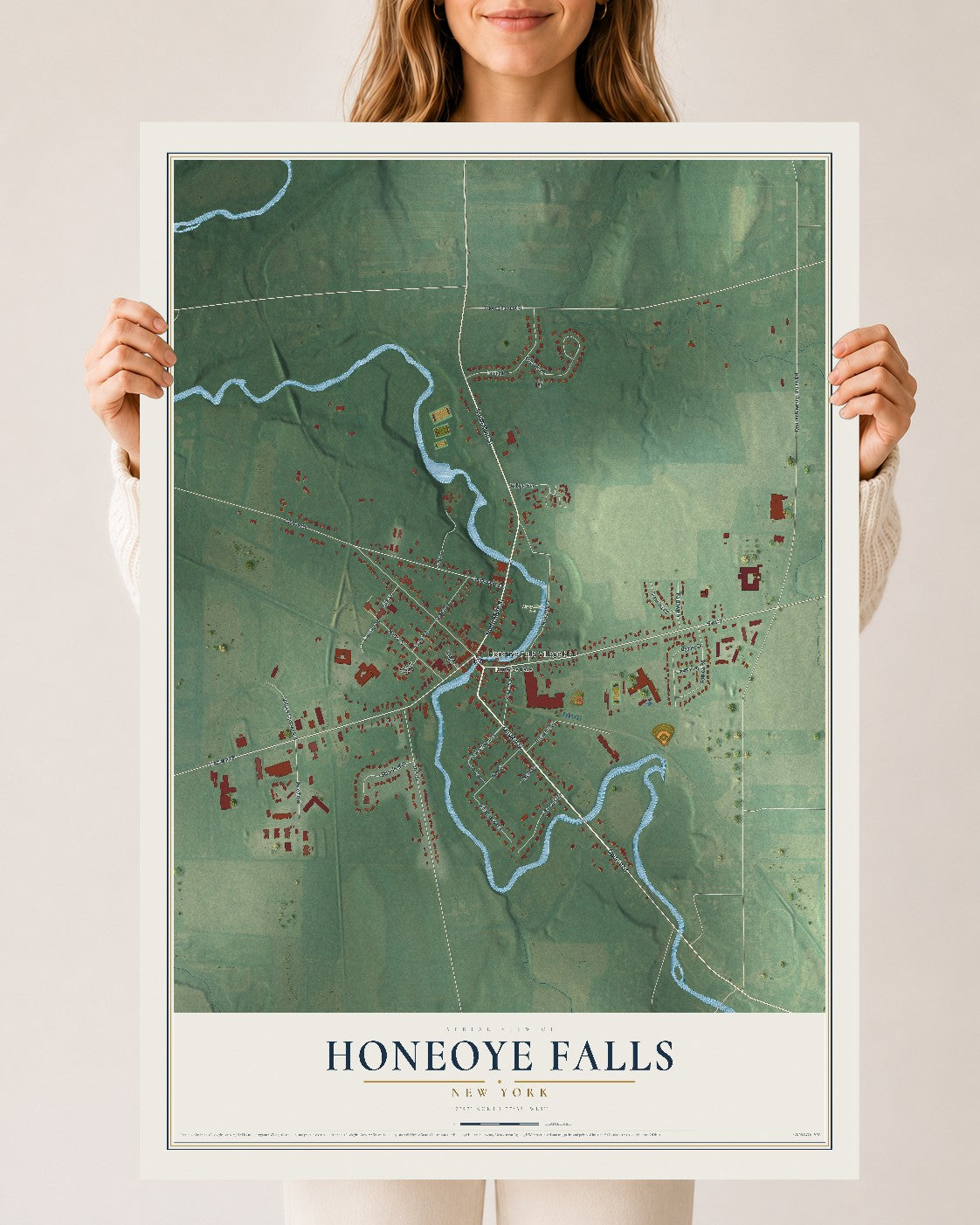 Honeoye Falls, New York map print, 24" x 36" Archival Matte Print mockup