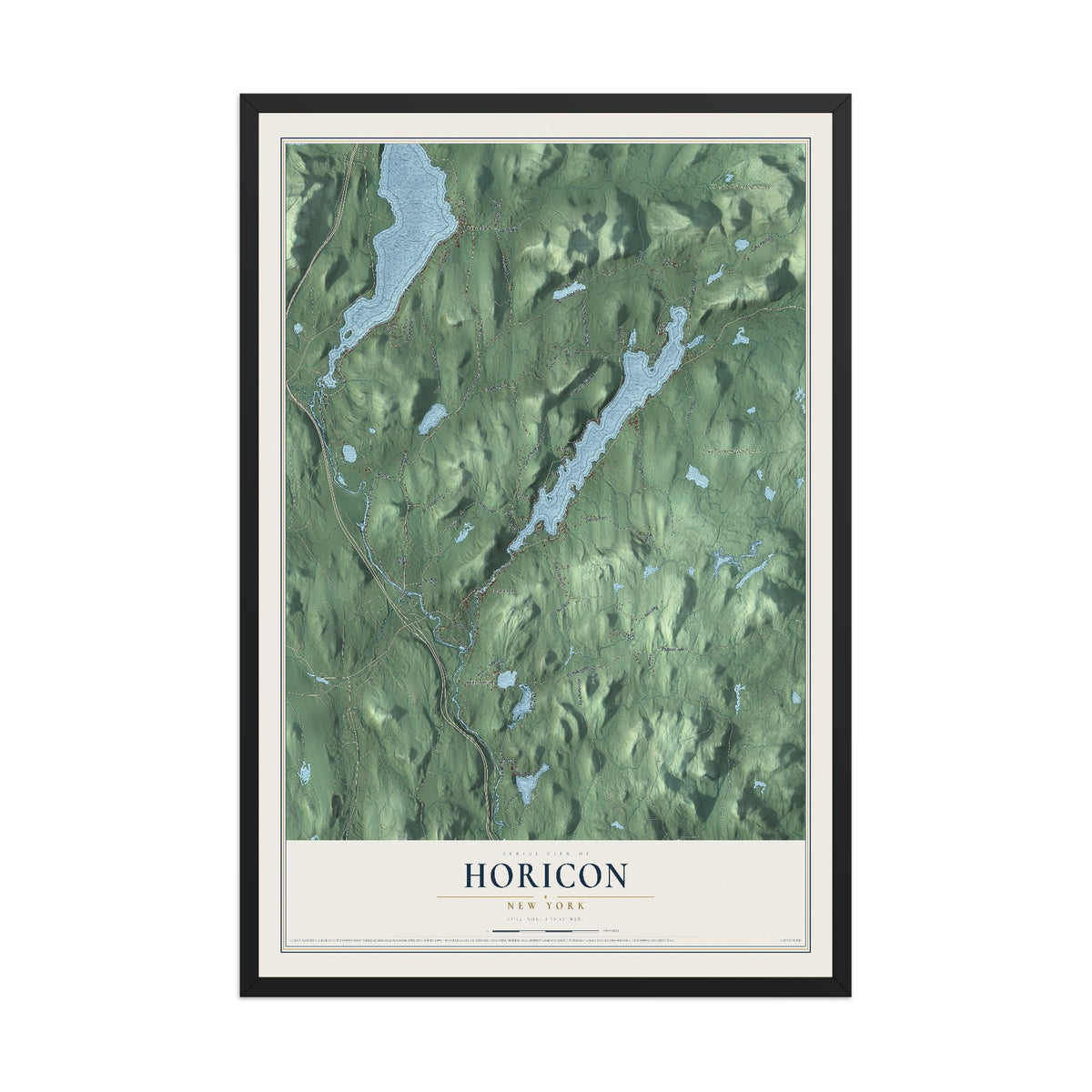 Horicon, New York map print, 12" x 18" W/ Black Ayous Wood Frame mockup