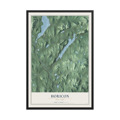 Horicon, New York map print, 12" x 18" W/ Black Ayous Wood Frame mockup
