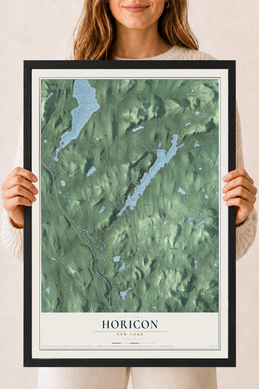 Horicon, New York map print, 18" x 24" W/ Black Ayous Wood Frame mockup