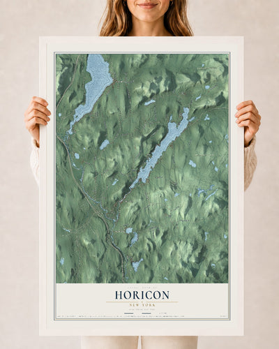 Horicon, New York map print, 24" x 36" W/ White Ayous Wood Frame mockup