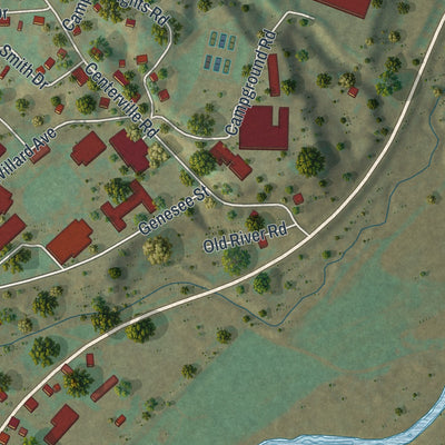 Close-up of the map of Houghton, New York print showing street and building detail