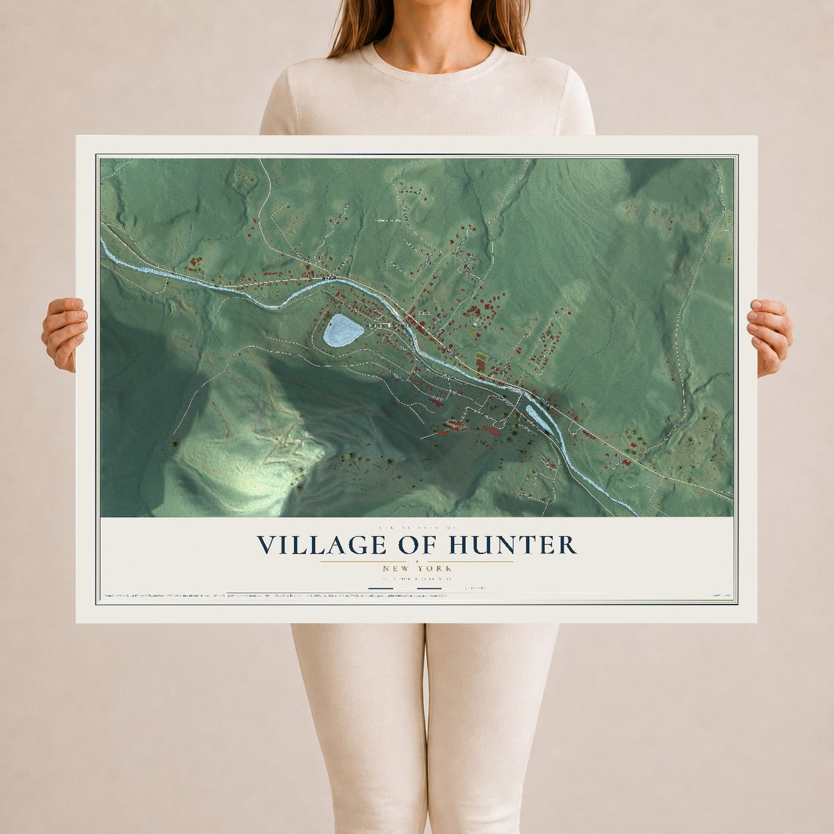Hunter, New York map print, 24" x 36" Archival Matte Print mockup