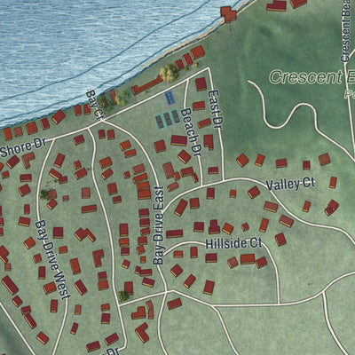 Close-up of the map of Huntington Bay, New York print showing street and building detail