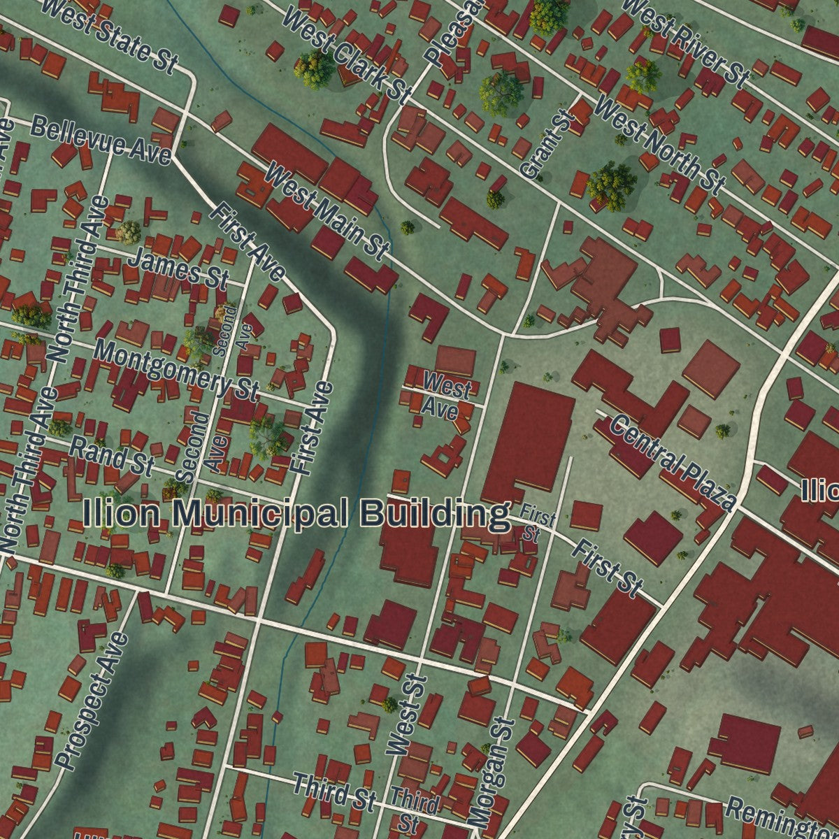 Close-up 2 of the Ilion, New York map artwork