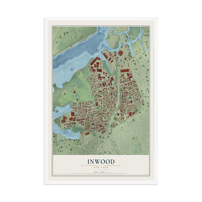 Inwood, New York map print, 12" x 18" W/ White Ayous Wood Frame mockup