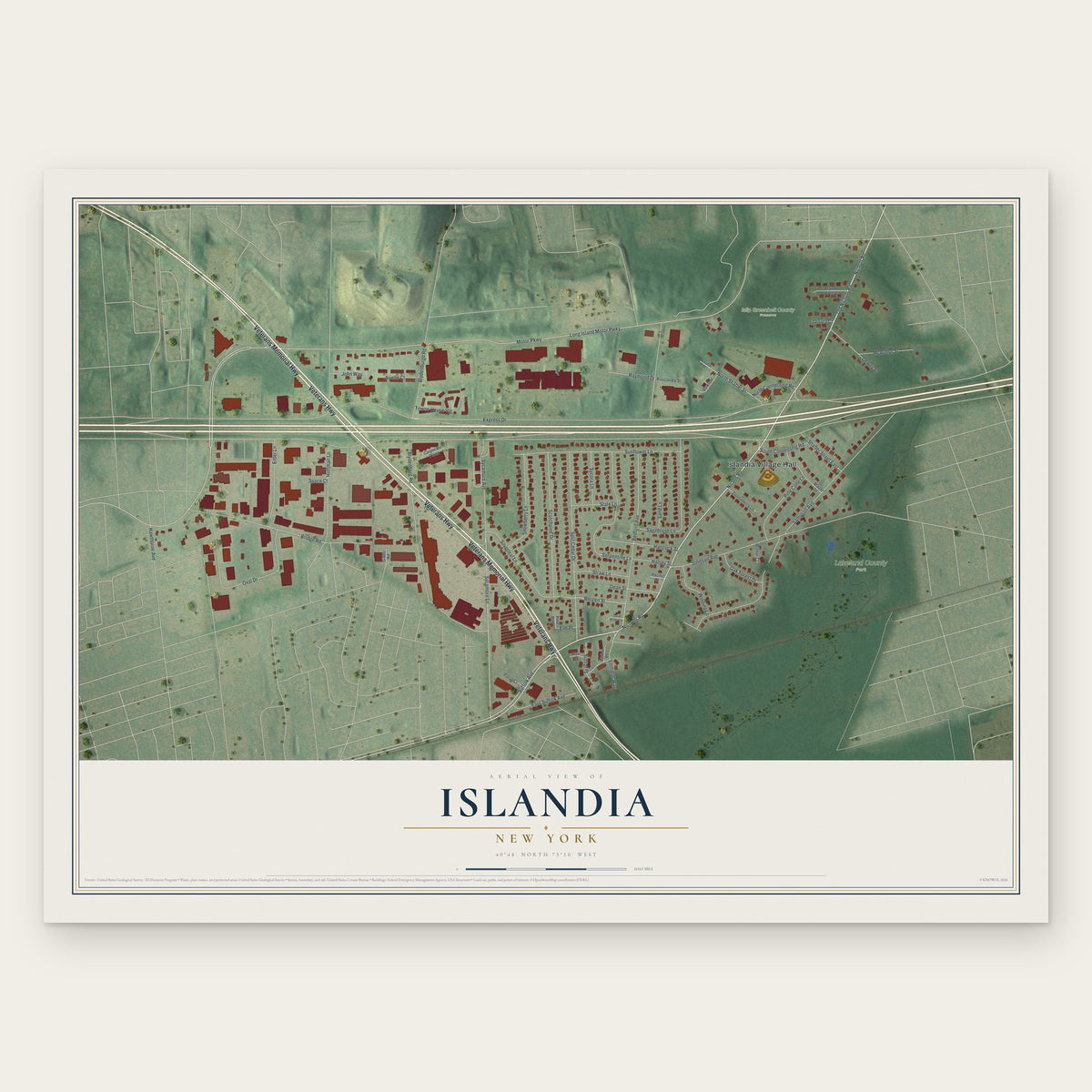 Islandia, New York map print, the full design