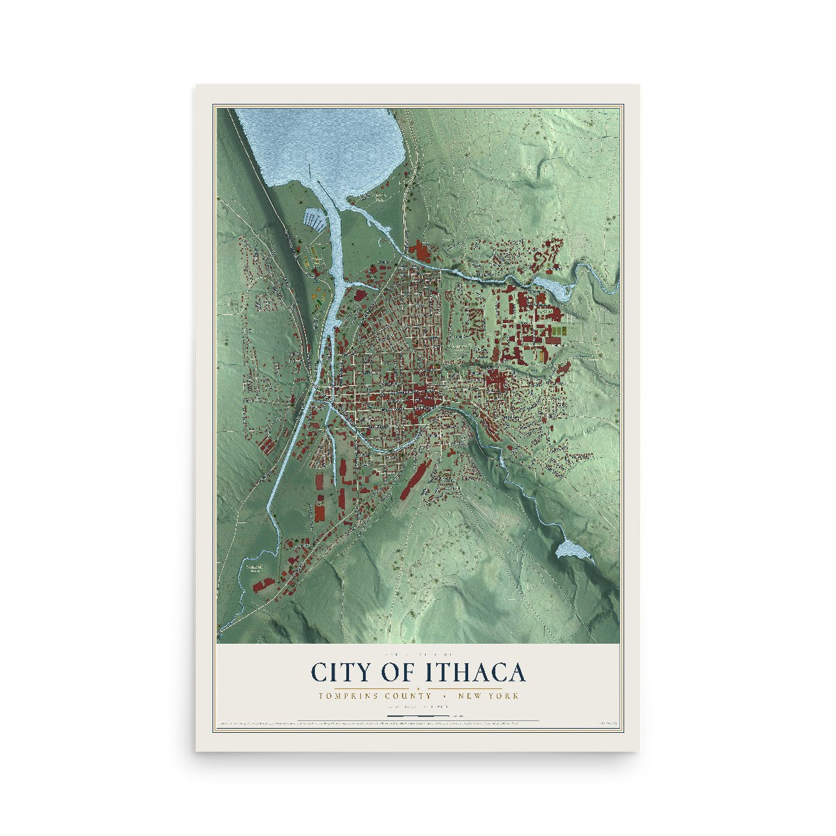 Map of the City of Ithaca, Tompkins County, New York, 12 x 18 inch unframed archival matte print