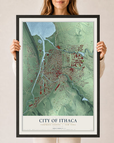 Map of the City of Ithaca, Tompkins County, New York, 24 x 36 inch print in a black wood frame