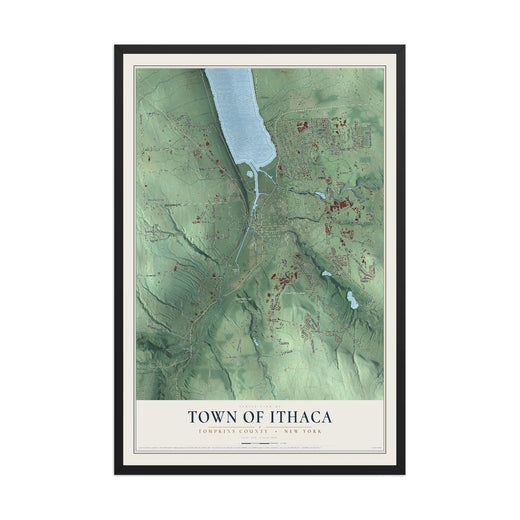 Map of the Town of Ithaca, Tompkins County, New York, 12 x 18 inch print in a black wood frame