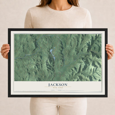 Map of Jackson, New York, 12 x 18 inch print in a black wood frame