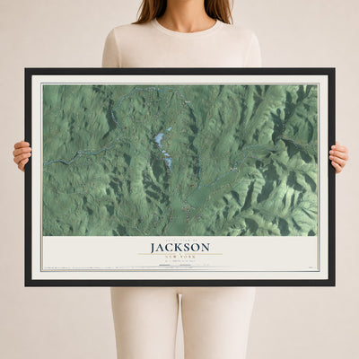 Map of Jackson, New York, 24 x 36 inch print in a black wood frame