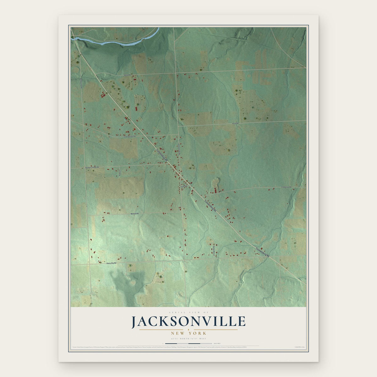 Jacksonville, New York map print, the full design