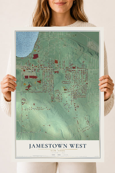 Jamestown West, New York map print, 18" x 24" Archival Matte Print mockup