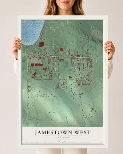 Jamestown West, New York map print, 24" x 36" Archival Matte Print mockup