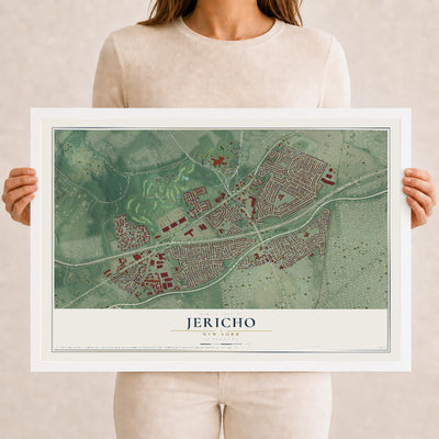 Jericho, New York map print, 12" x 18" W/ White Ayous Wood Frame mockup