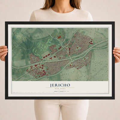 Jericho, New York map print, 18" x 24" W/ Black Ayous Wood Frame mockup