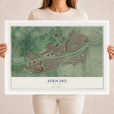 Jericho, New York map print, 18" x 24" W/ White Ayous Wood Frame mockup