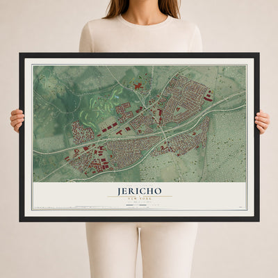 Jericho, New York map print, 24" x 36" W/ Black Ayous Wood Frame mockup