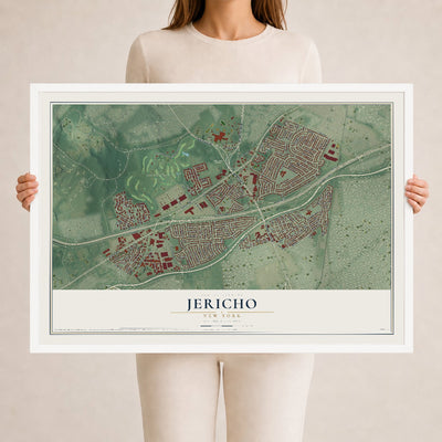 Jericho, New York map print, 24" x 36" W/ White Ayous Wood Frame mockup