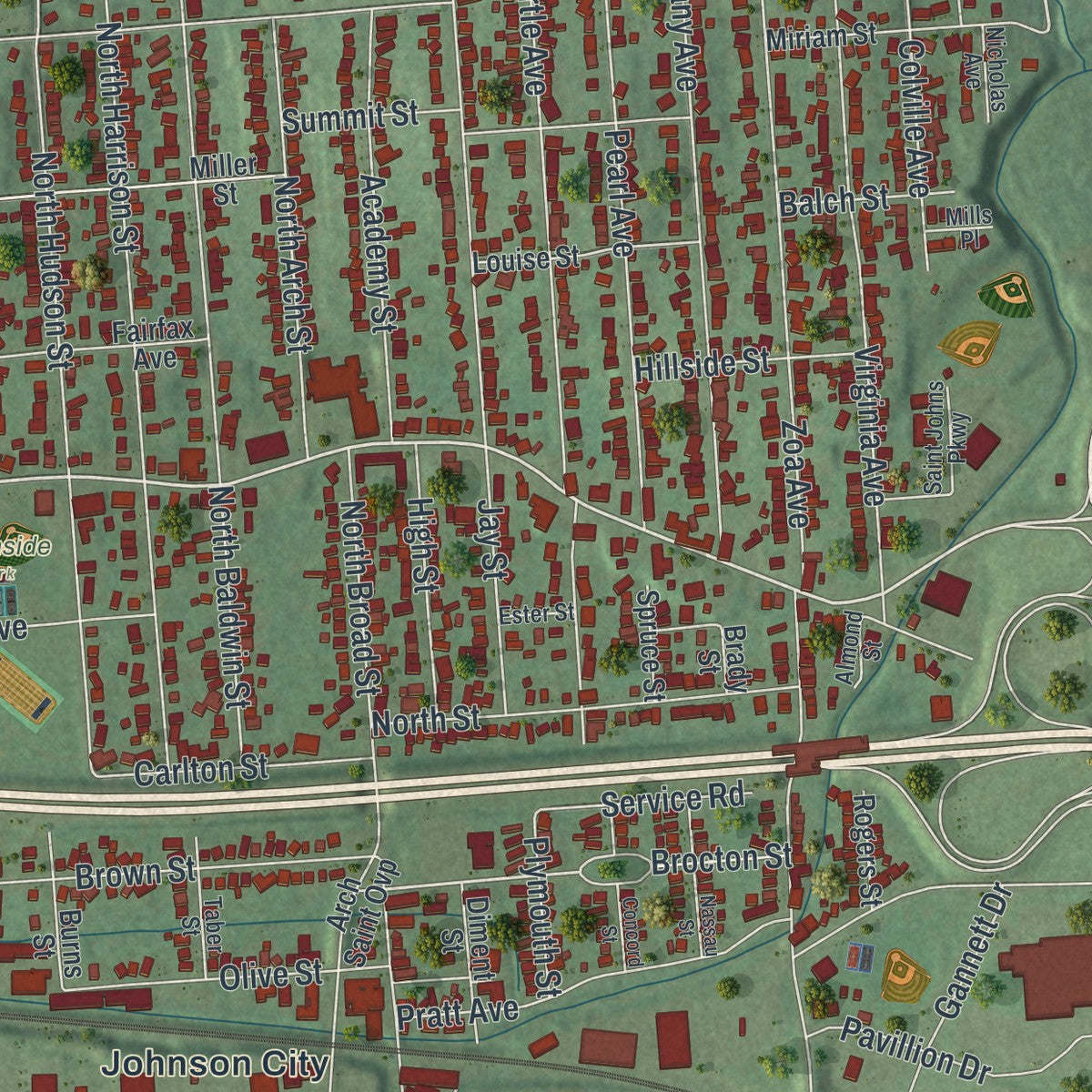 Close-up 1 of the Johnson City, New York map artwork