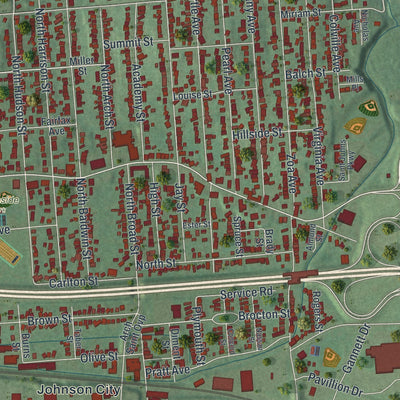 Close-up 1 of the Johnson City, New York map artwork