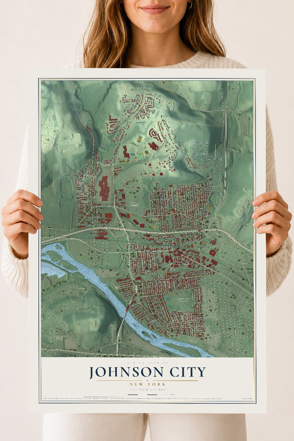 Johnson City, New York map print, 18" x 24" Archival Matte Print mockup