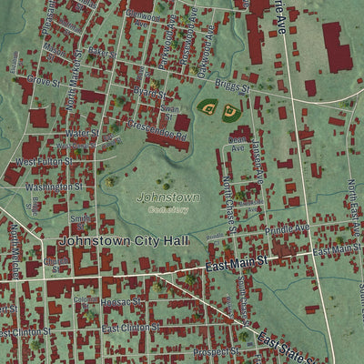 Close-up of the map of the City of Johnstown, Fulton County, New York print showing street and building detail