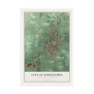 Map of the City of Johnstown, Fulton County, New York, 12 x 18 inch print in a white wood frame