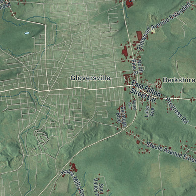 Second close-up of the map of the Town of Johnstown, Fulton County, New York print showing more streets and buildings
