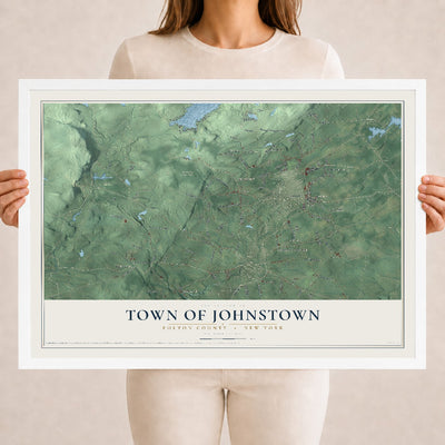 Map of the Town of Johnstown, Fulton County, New York, 18 x 24 inch print in a white wood frame